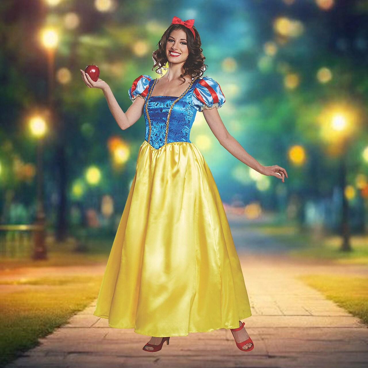 Deluxe Snow White Adult Costume with Floor Length Princess Gown for Halloween